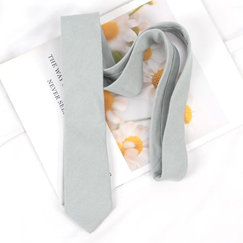 Mens Ties Classic Cotton Handmade Skinny Grey Solid Neckties Striped Qme