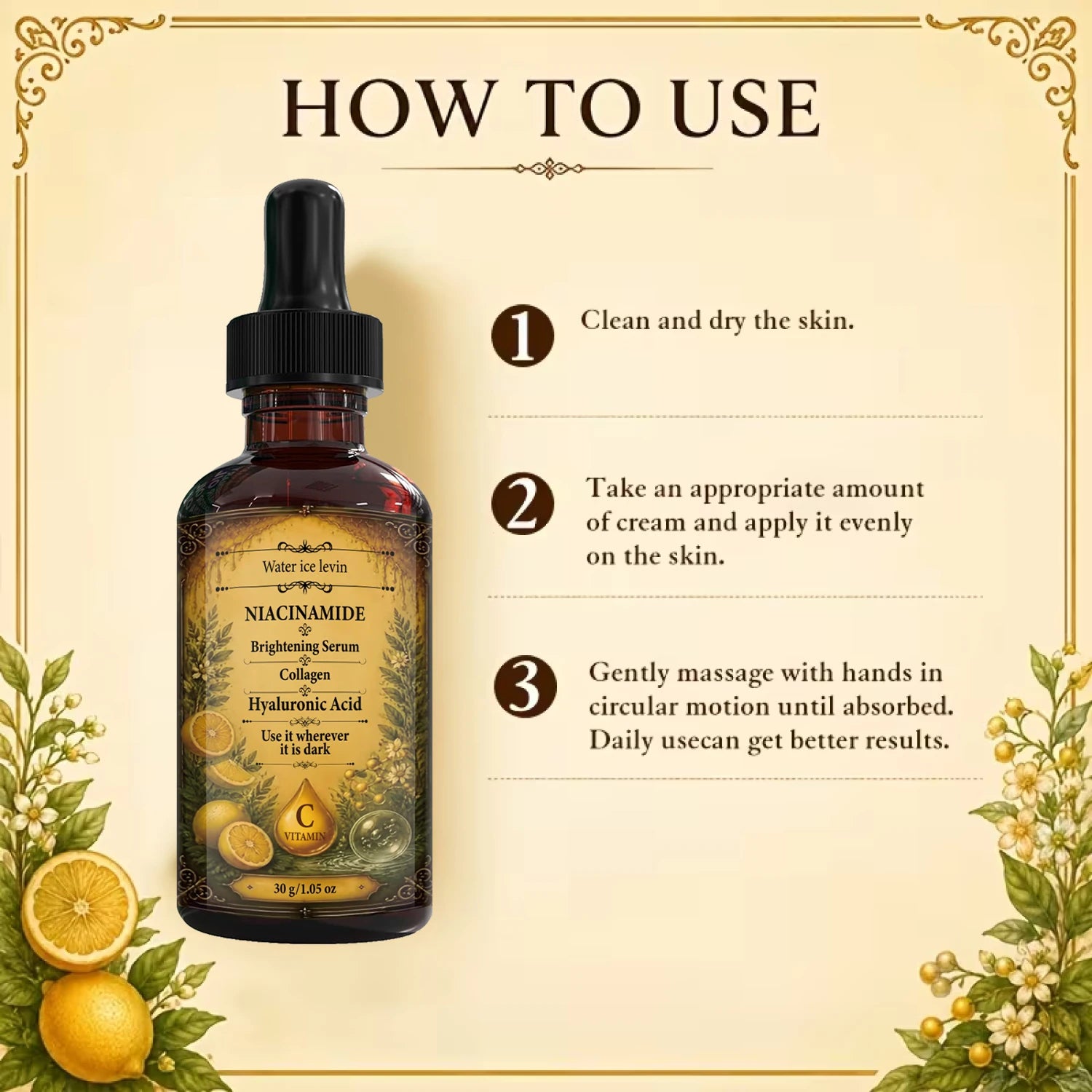 Water Ice Levin Niacinamide Collagen Brightening Serum 30g Hyaluronic Acid Moisturizing Firming Even Tone Facial Essence Qme