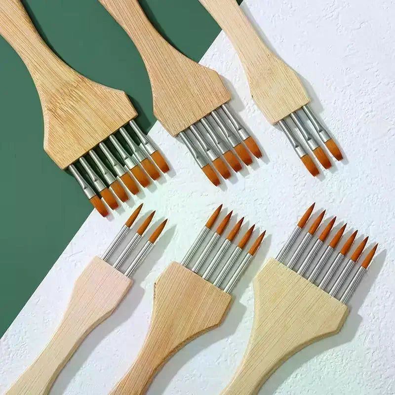 Round Flat Multi-tooth Comb Brush Nylon Wool Bamboo Handle Watercolor Qme
