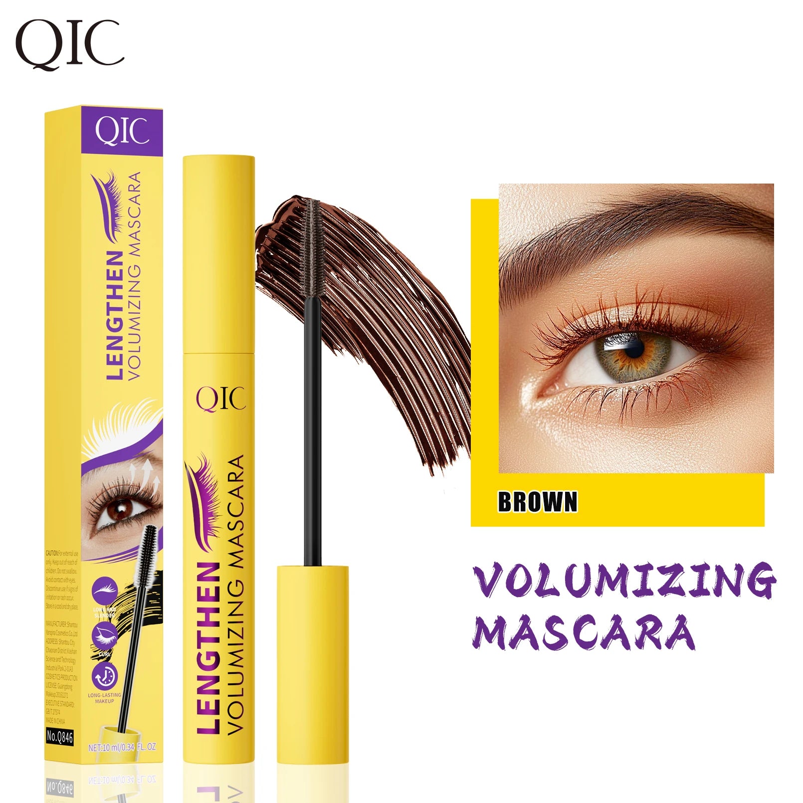 QIC 4D Black Mascara Brown Mascara Thickening, Lengthening, Curling, Waterproof Liquid Fiber Mascara. Qme Q846-2