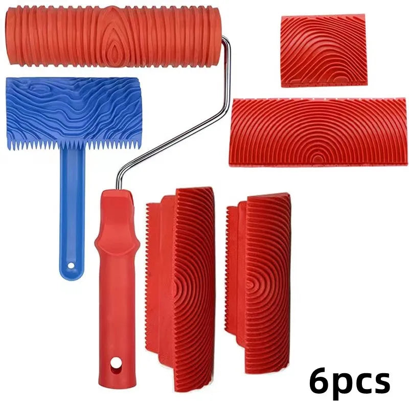 New DIY Wall Painting Machine Rubber Texture Paint Roller Furniture Imitation Wood Art Wall Painting Tools Home Decoration Qme 6pcs