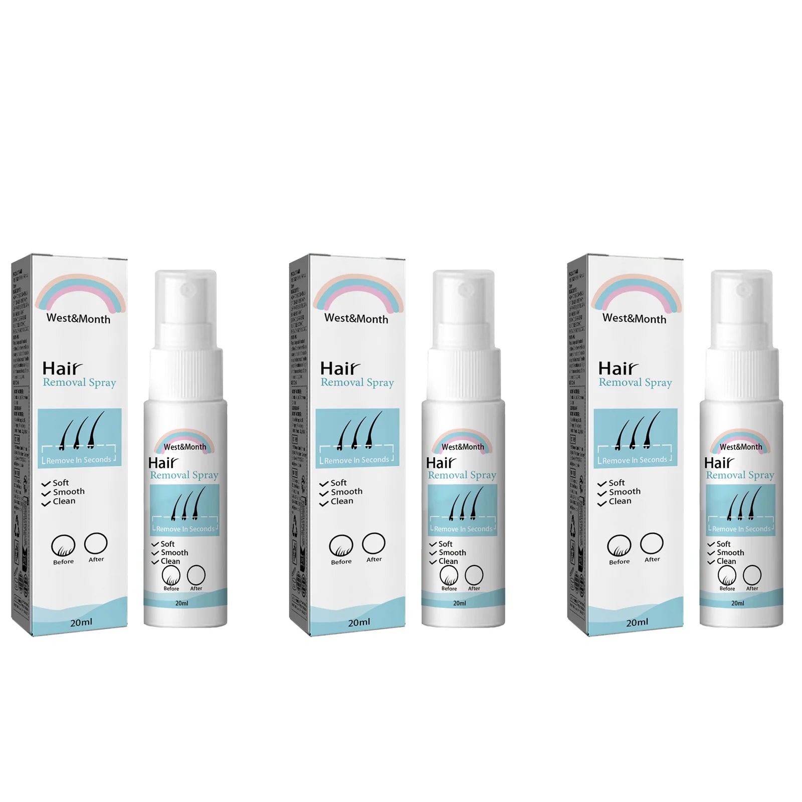 Hair Removal Spray Hair Growth Inhibitor Natural Painless Depilatory Spray Body Armpit Private Parts Hair Remover for Smooth Ski Qme 3 x 20ml Boxed