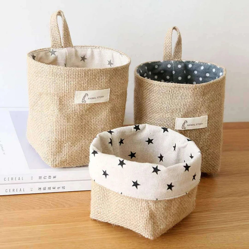 Nordic Style Small Hanging Wall Pocket Storage Basket Sack Sundries Organizer Cosmetic Organizer Cotton Linen Toy Storage Bag Qme