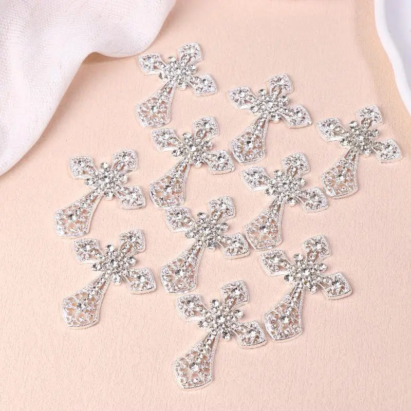 2/10Pcs Vintage Cross Crystal Center Flatback Rhinestone Decorative Accessories For Diy Brooch Craft Making Qme 2pcs Silver
