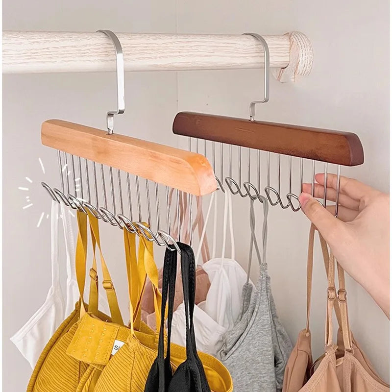 Hardwood Wave Garment Hanger 8 Hooks Dorm Space Organizer Wooden Hook Qme