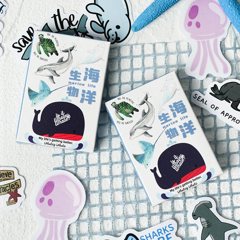Cute Marine Life Sticker Pack, Kawaii Doodle Illustration Decor Stickers for Water Bottle Notebook Luggage Decoration Qme