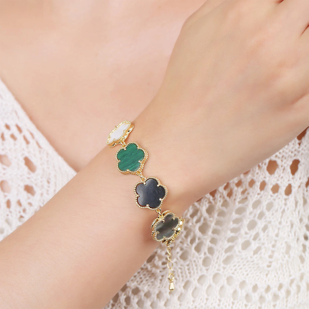 10 Color Classic Natural Stone Five Leaf Flower Bracelet For Women Party Wedding Daily Wear Brand Jewelryl Gift Free Shipping Qme