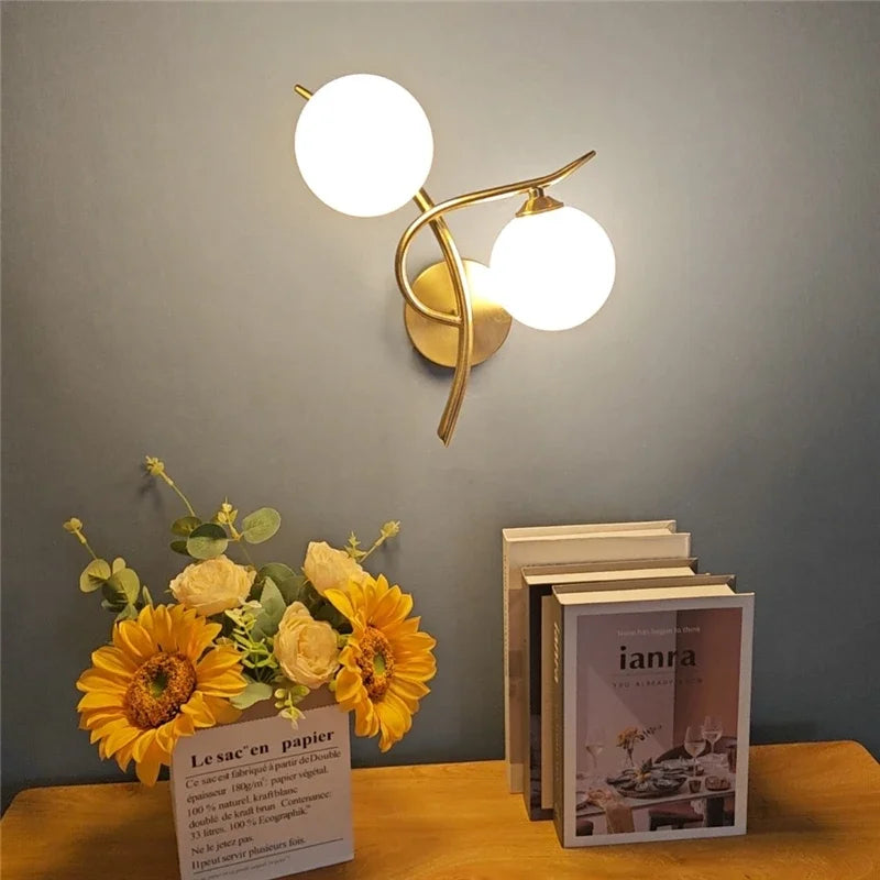 Nordic Modern Iron Wall Lamps LED Bedroom Bed Lamp Learning Corridor Room Indoor Wall Lights Glass Ball Decor Light Fixtures G9 Qme