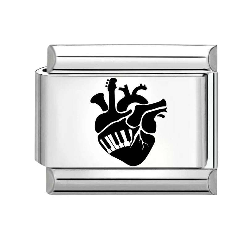 New Fashion Charm Italian Links Fit 9mm Stainless Steel Women Men Jewelry DIY Making Black Heart I Love you You Love Me Bracelet Qme Style 2