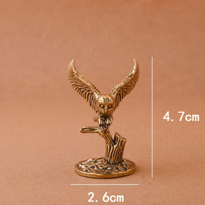 Antique Solid Brass Owl Miniature Figurines Retro Copper Animal Tea Qme Copper