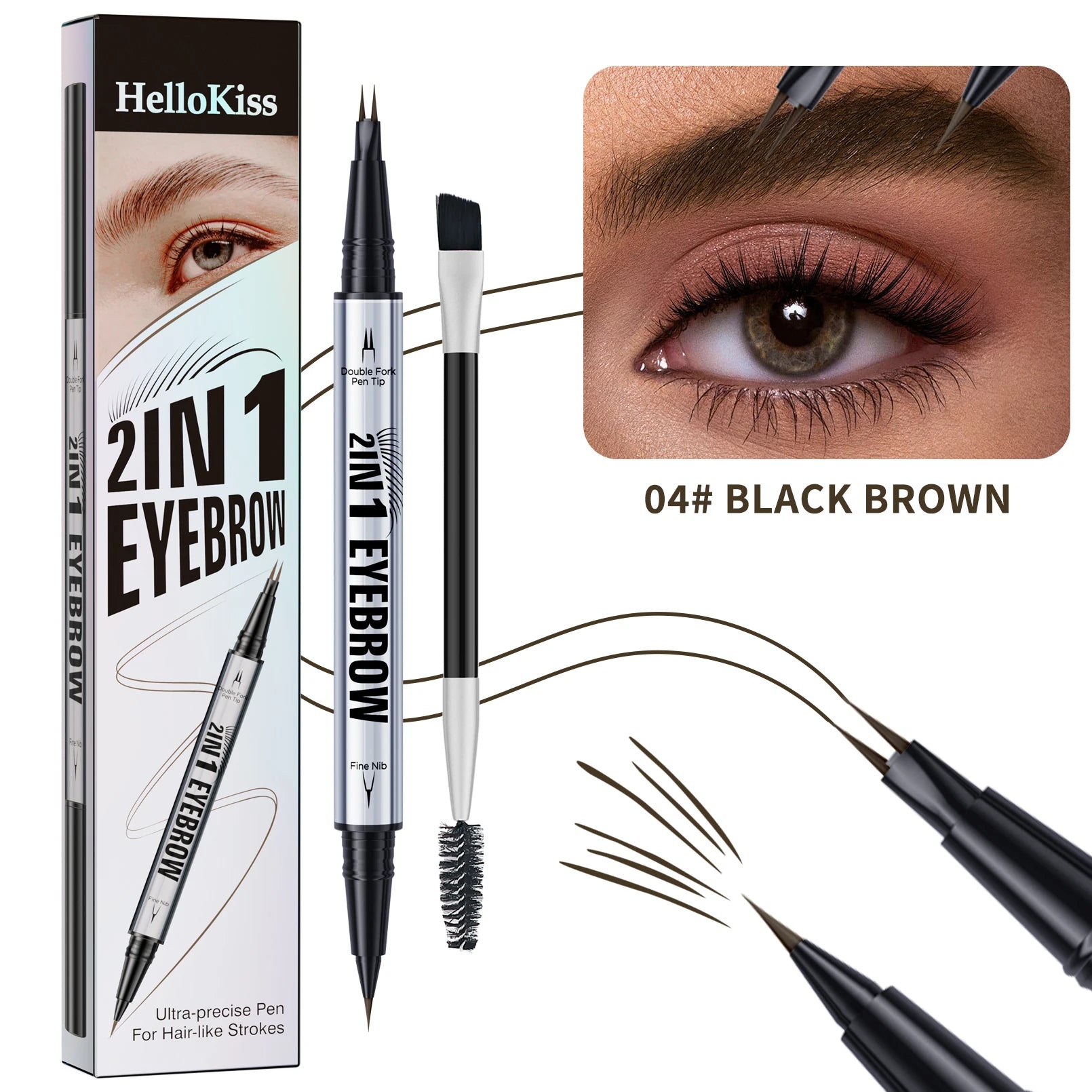 Two-pronged Eyebrow Pencil Waterproof Two-in-one Liquid Eyebrow Pencil Curved Eyebrow Pen With Fork And Precise Brush Tip Makeup Qme 9711-4