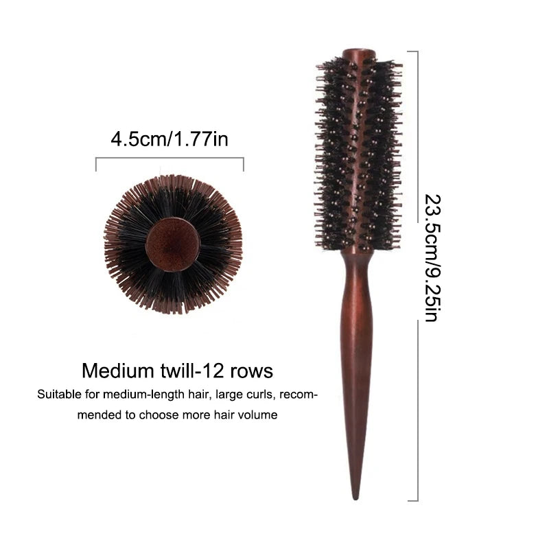 10 12 14Rows Anti Static Wood Boar Bristle Hair Round Brush Dryer Qme M