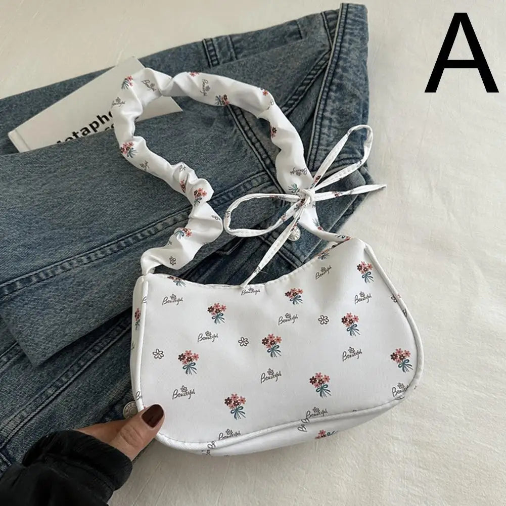 Women Small Underarm Bag Corduroy Handbag Cute Strawberry Print Little Tote Half Moon Design Mini Shoulder Bags Purse Qme A
