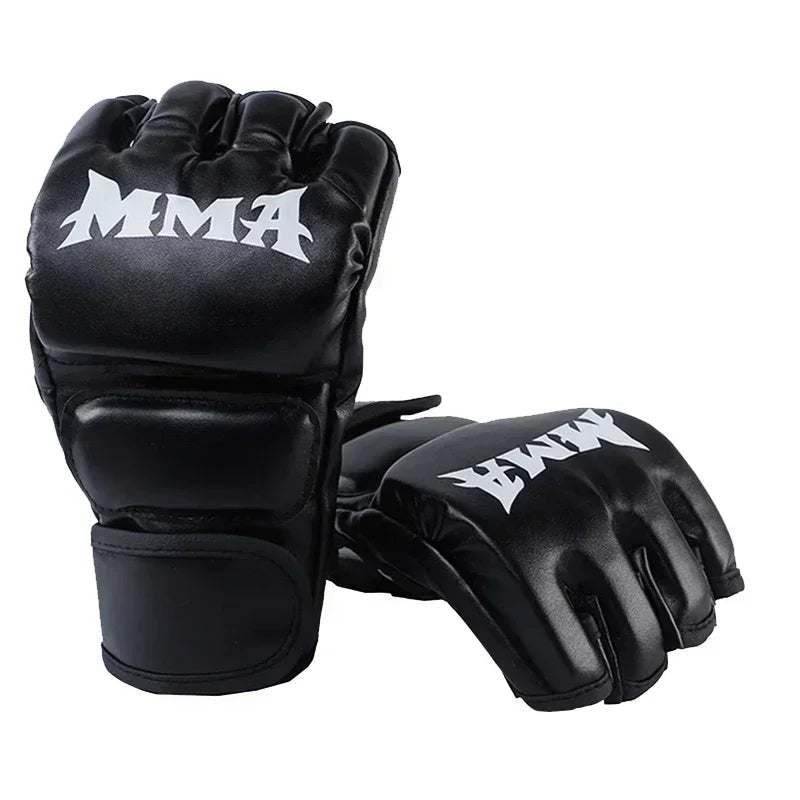 Half-finger Leather Boxing Gloves Adult Training Cushioned Knuckles Qme