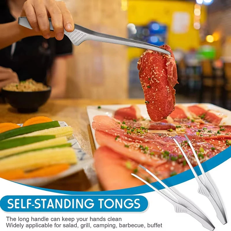 Stainless Steel BBQ Tongs Non-slip Cooking Utensils Easy To Clean Reusable Tongs for Serving Food Salad Camping Barbecue Buffet Qme