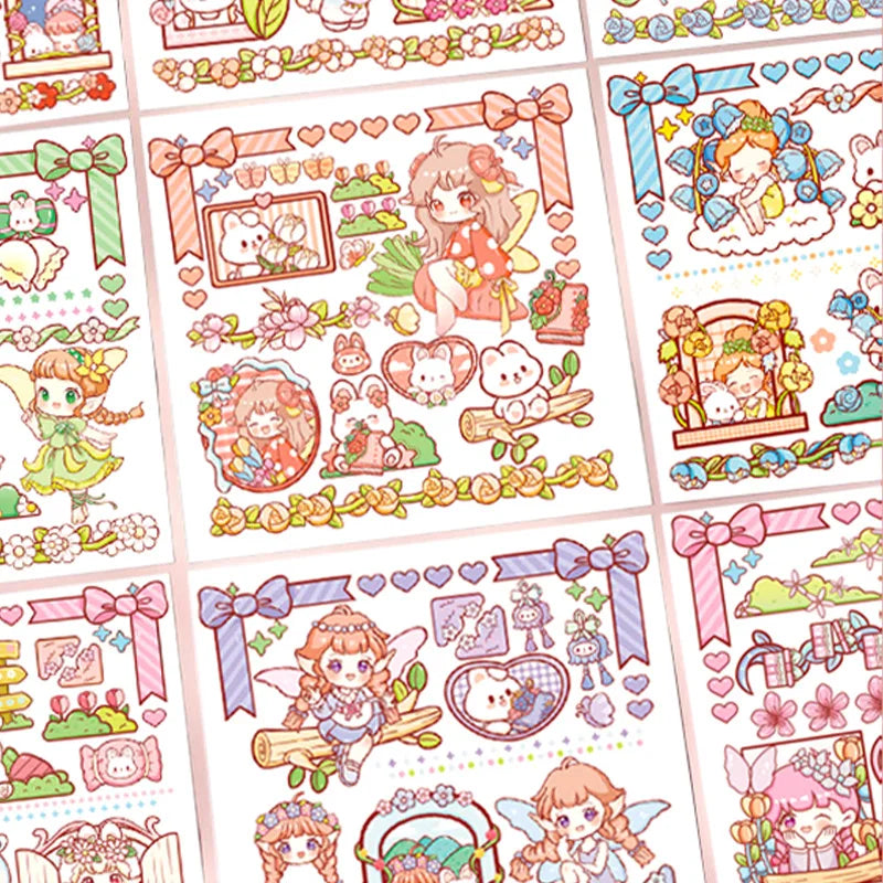 Cute Stickers Cartoon Ins Style Girls and Children and Paper Handbook Stickers Decorative Materials Hand-cut Kids Sticker Qme