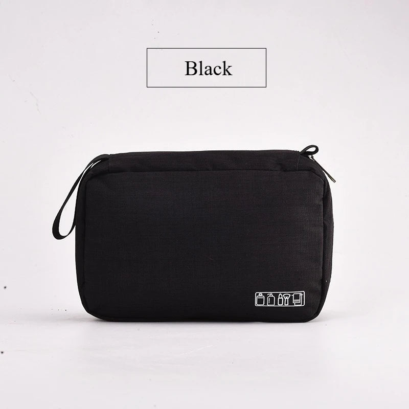 A Men Portable Hanging Wash Storage Bag Waterproof Large Capacity Cosmetic Organizer Travel Shaving Skincare Accessories Bag Qme Black