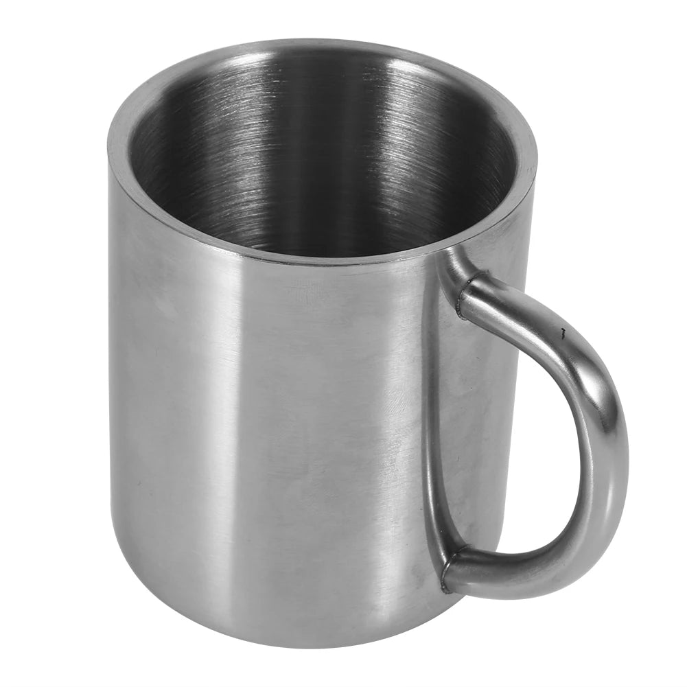 220ml Double Wall Stainless Steel Mug with Handle Portable Travel Camping Coffee Tea Milk Cup Durable Insulated Cup Qme 220ML