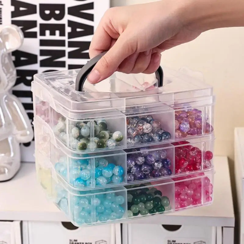 Plastic Storage Box 3 Tier 18-Grid Transparent Adjustable Stackable Qme