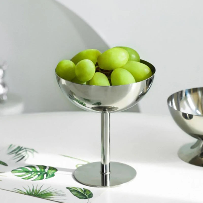 Stainless Steel Goblet Cup Durable Ice Cream Dessert Salad Bowl Fruit Qme