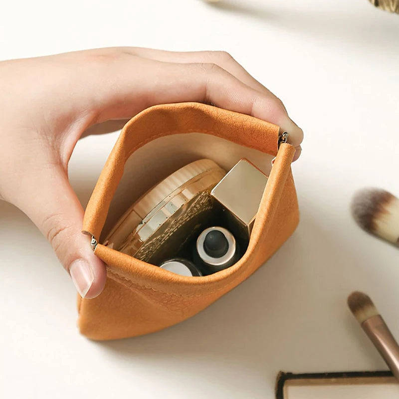 Jewelry Earphone Storage Pouch Pocket Cosmetic Bag Lipstick Leather Qme