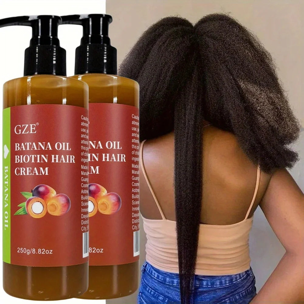 2 Pack GZE Batana Oil Biotin Hair Cream Strong Hair Anti-Breakage Repair Split Ends Silky For Dry Hair Qme