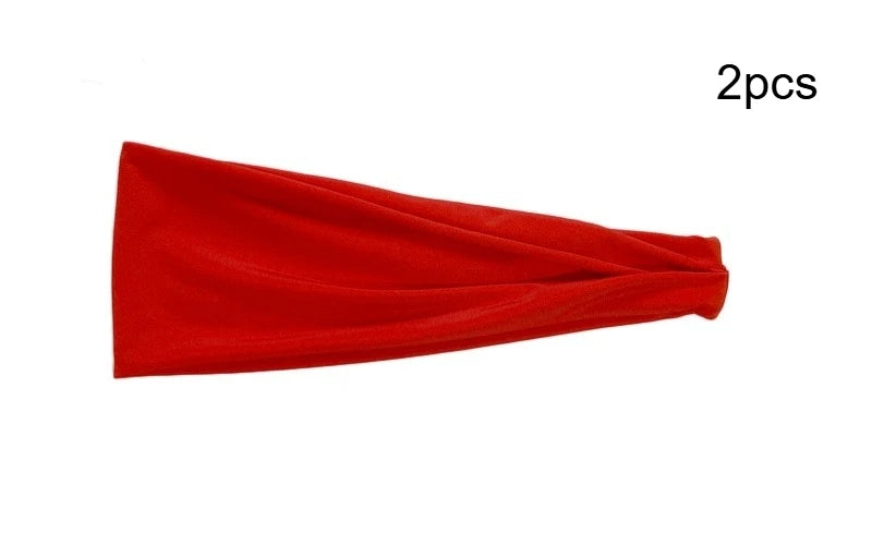 Men Women Elastic Sports Headband, Sweat Wicking Non Slip Wide Workout Hair Band for Running Cycling Yoga Gym Fitness Qme Red 2pcs