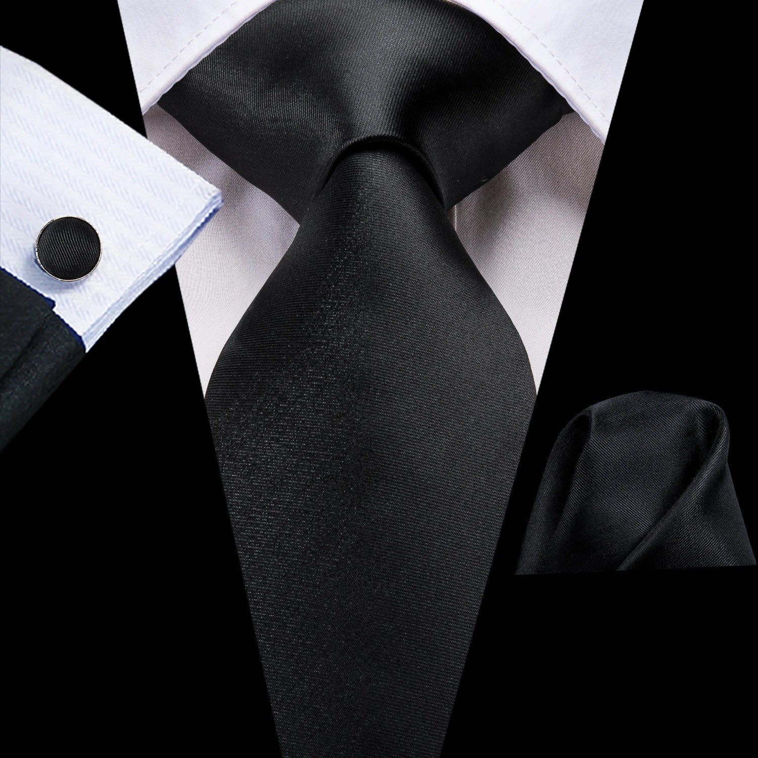 Tie Set for Men, 3-Piece Wedding Accessories with Cufflinks & Pocket Handkerchief, Striped/Floral Design Qme DPTH-LDSN3140