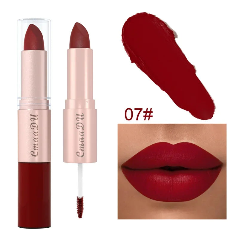 2 In 1 Double-ended Lipstick Lip Liner Pen Matte Pigment Non-stick Cup Skin Color 24H Lasting Waterproof Makeup Beauty Cosmetics Qme 07