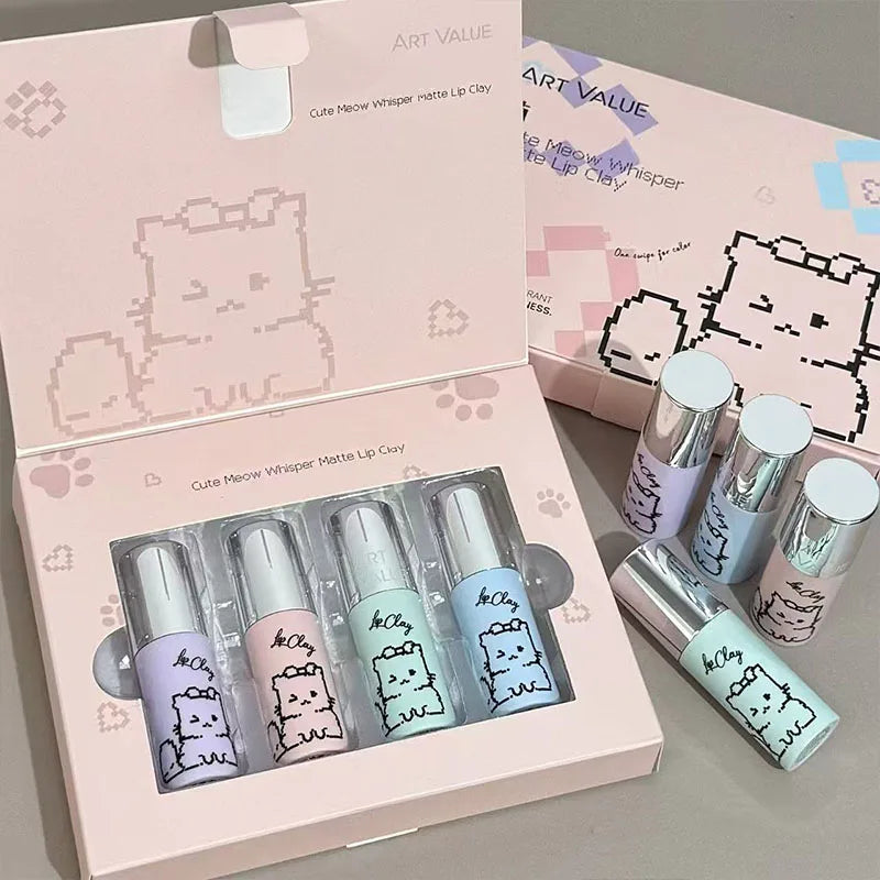 Lip Mud Kawaii Cat Velvet Nude Lipstick Matte Texture Silky Easy Qme