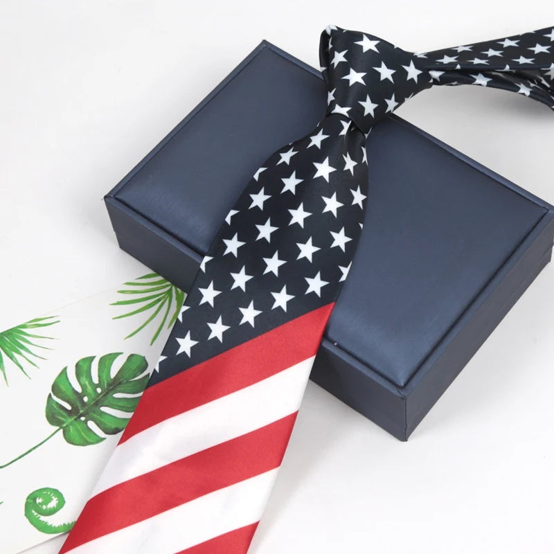 Star Striped American USA Tie Dacron Printing Flag Necktie Unisex Qme