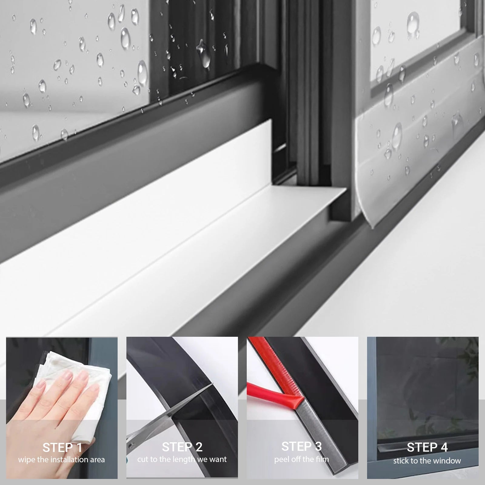 600cm Window Rain Drip Guard Waterproof Rubber Edge Sealing Strip Waterproof Door Window Rain Deflector Water Barrier Strip Qme