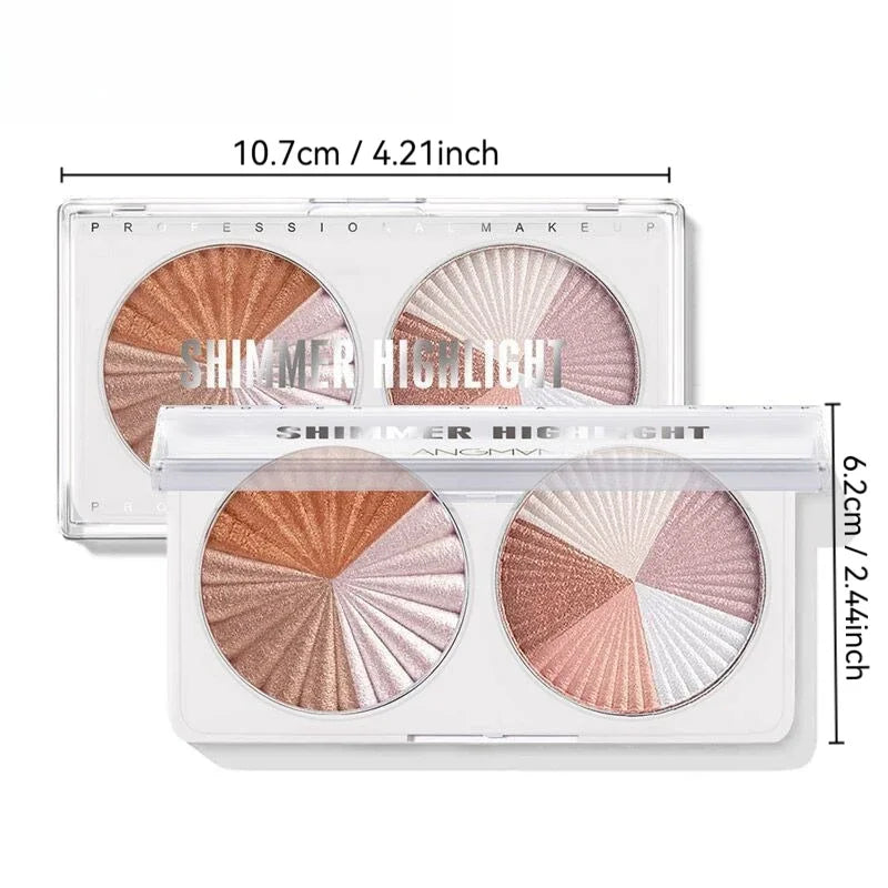 3D Shimmer Dual Pan Highlighter Powder Palette Multi-Use Contouring Bridal Wedding Day Photo Ready Glow Qme