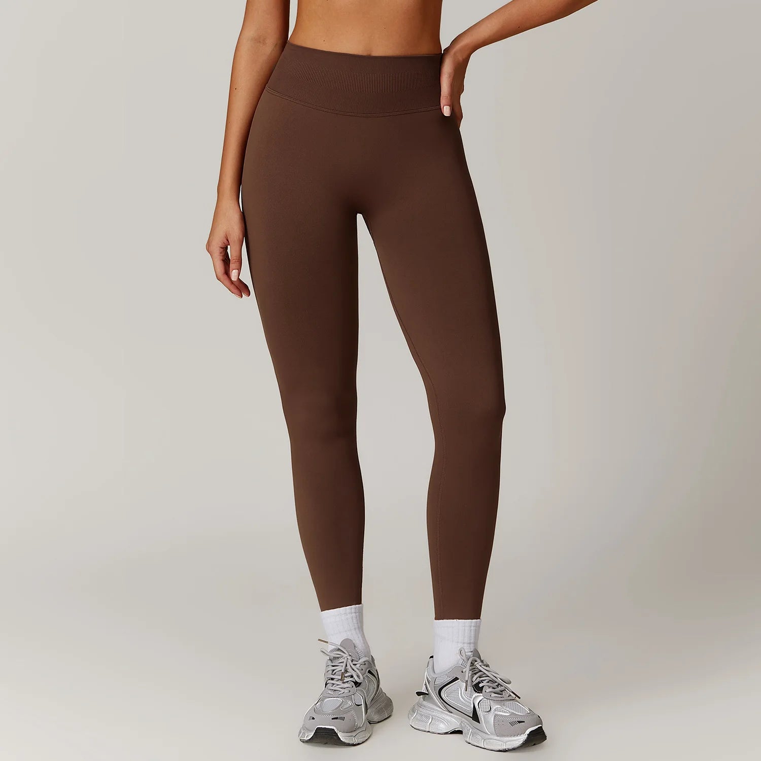 A Scrunch Butt Women Yoga Pants Seamless Sports Leggings High Waist Gym Fitness Tights Quick Drying Workout Pants Qme brown M