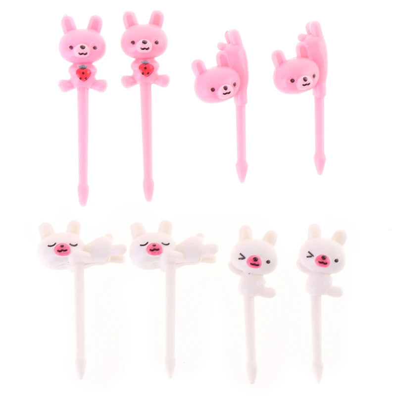 ^8Pcs Animal Farm Cute Bear Fruit Fork Mini Cartoon Children Snack Cake Dessert Pick Toothpick Bento Lunches Party Decoration Qme 8pcs