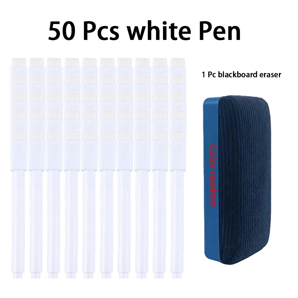 Magnetic Black/White Dry Erase Markers with Eraser Cap White Board Dry erase Markers Classroom Dry Wipe Pens for Office School Qme 50 white 1 Eraser