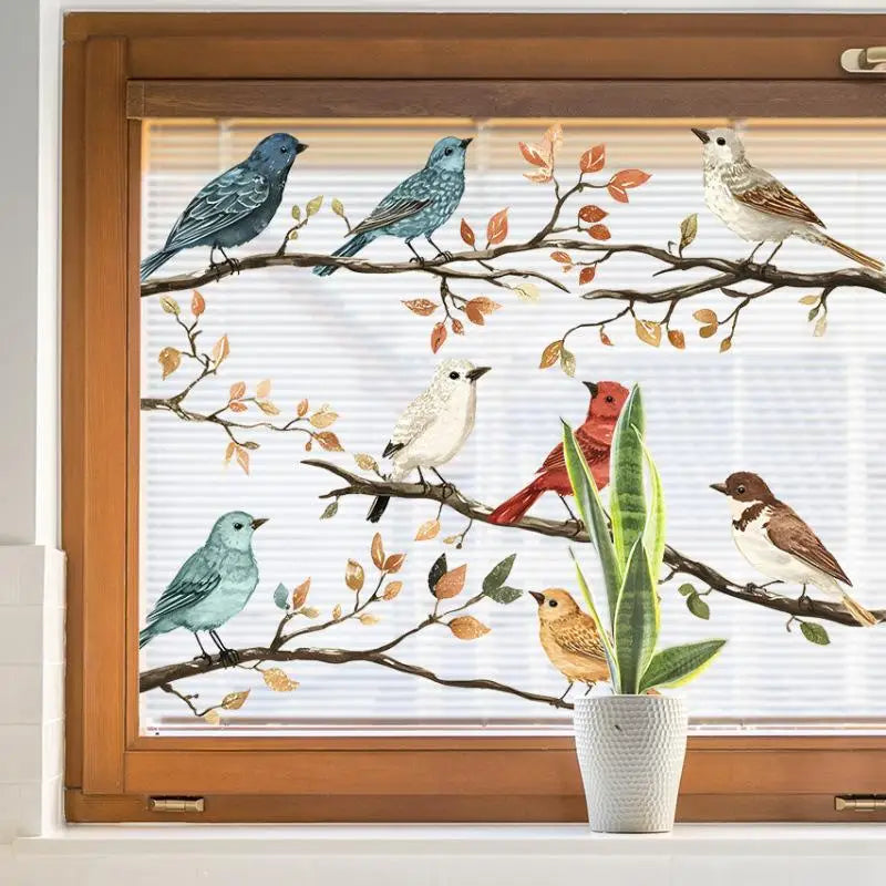 Bird Branches Window Stickers Removable Bedroom Home Decoration Qme
