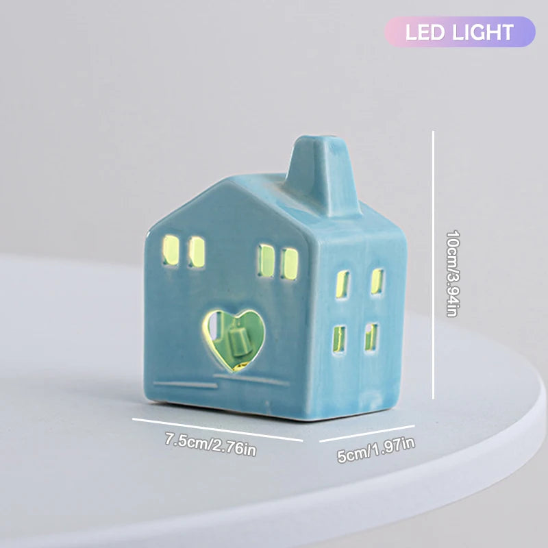 Village House Light Up Decorations, White Ceramic House Decor With Lights, Light Up Winter Village Houses Qme C