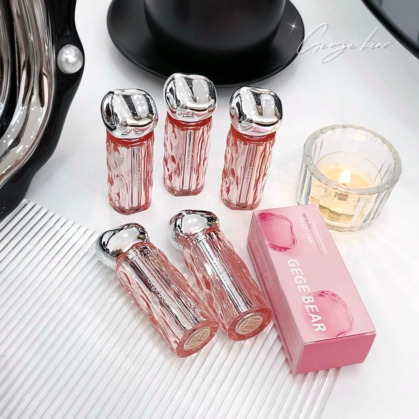 Gegebear Glass Crystal Translucent Lip Glaze Moisturizing Mirror Qme