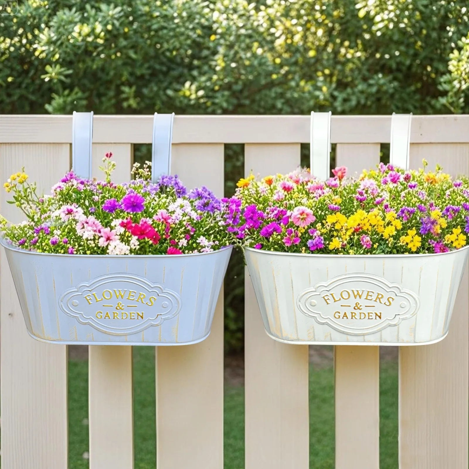 Home Garden Metal Iron Hanging Flower Pots Decks Railings Fence Buckets Boho Wall Mount Holder Hooks Removable Handle Qme