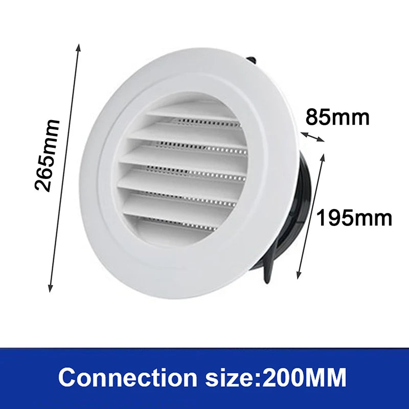 1pcs Exterior Wall Air Vent Grille Plastic Round Air Exhaust Vent Grille Ducting Qme 200mm
