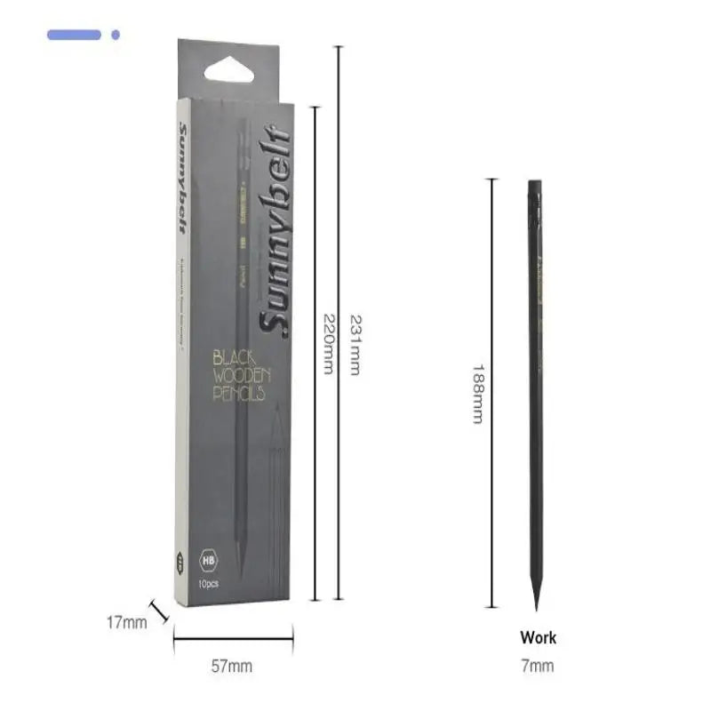 10-piece Black Wooden Pencils HB Hexagonal Lead Optional Writing Qme