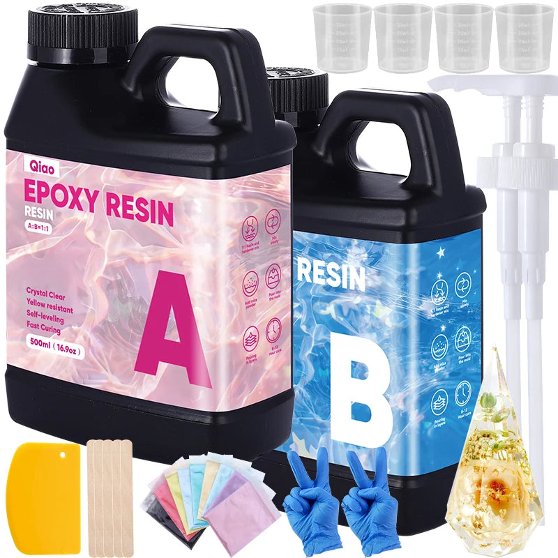 Heat Resistant 1:1 Epoxy Resin Kit Ultra Clear Fast Cure Epoxy Resin for Coasters, Countertops, Bar Tops & Creative Craft Use Qme