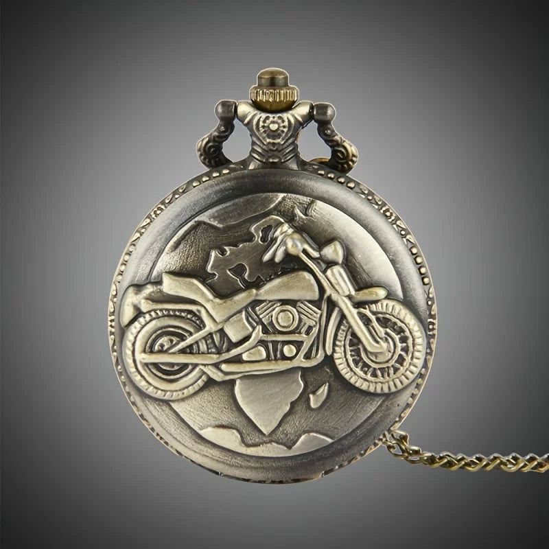 Vintage Motorcycle Quartz Pocket Watch - A Stylish Accessory Gift for the Modern Man Qme bronze