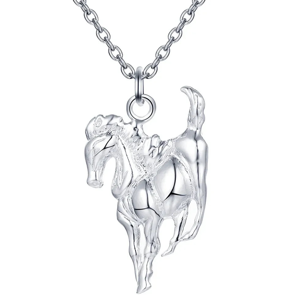 Fashion brand 925 Sterling Silver Necklace For Women luxury Wedding Jewelry elegant horse pendants chain neckalce Qme