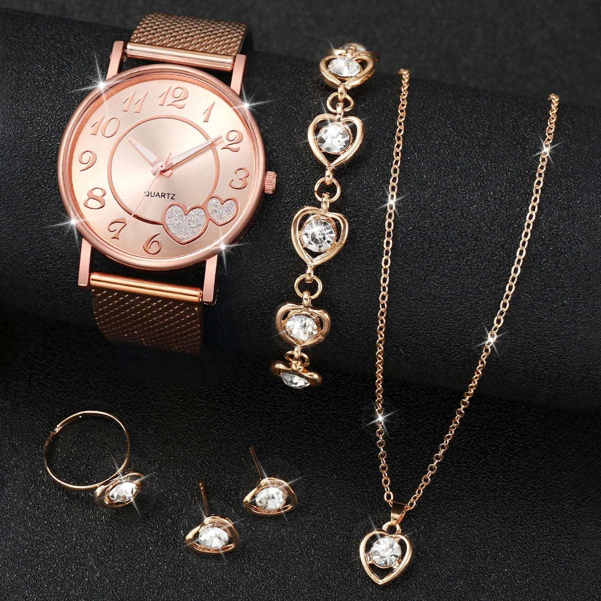 Fake mesh quartz watch for women, casual and fashionable, heart-shaped, male and female students, high-end sense watch Qme