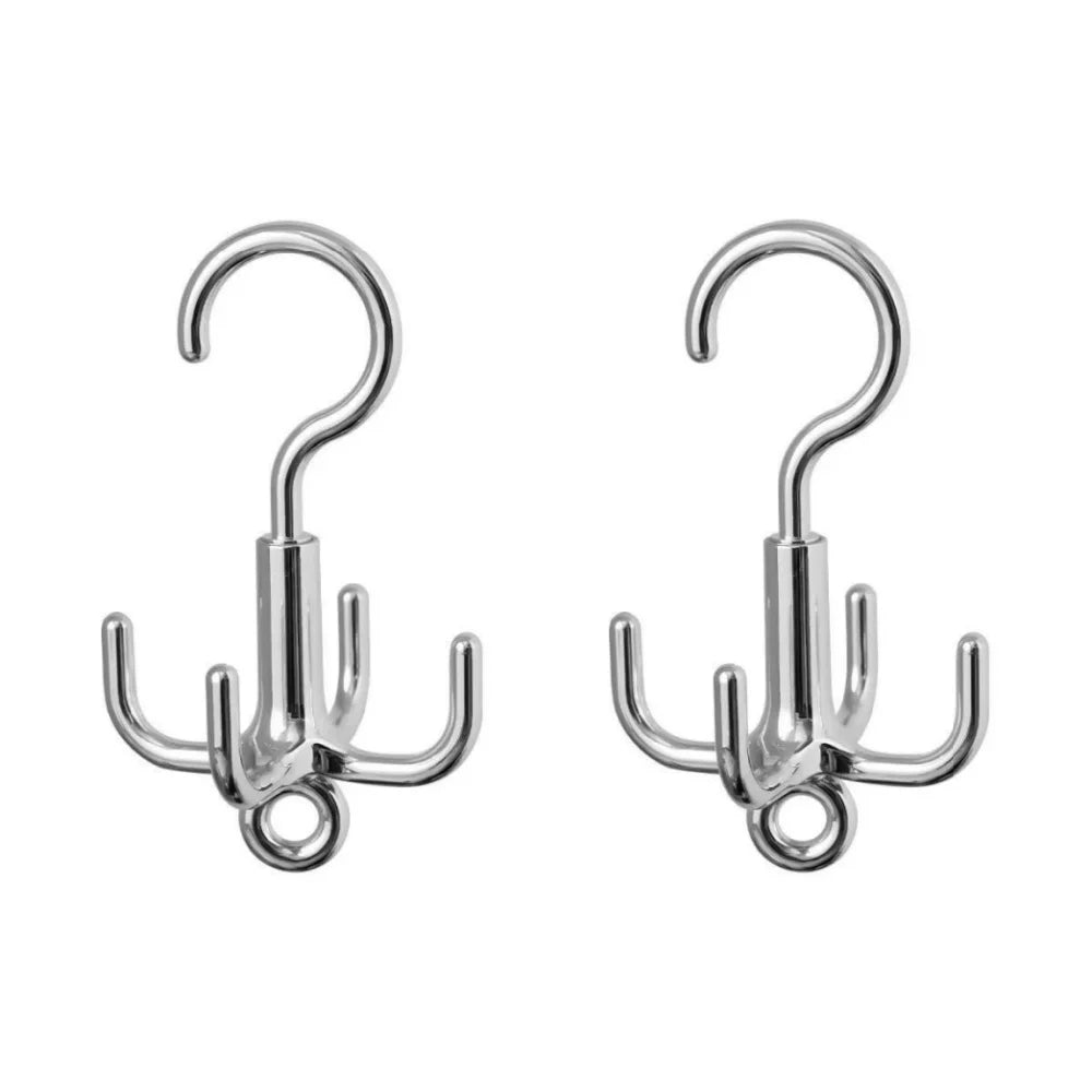 1/2/3Pcs Multifunctional Rotating Clothes Hook Punch Free 4-Claw 360° Rotating Scarf Hanging Storage Hooks for Wardrobe Storage Qme Silver-2pcs