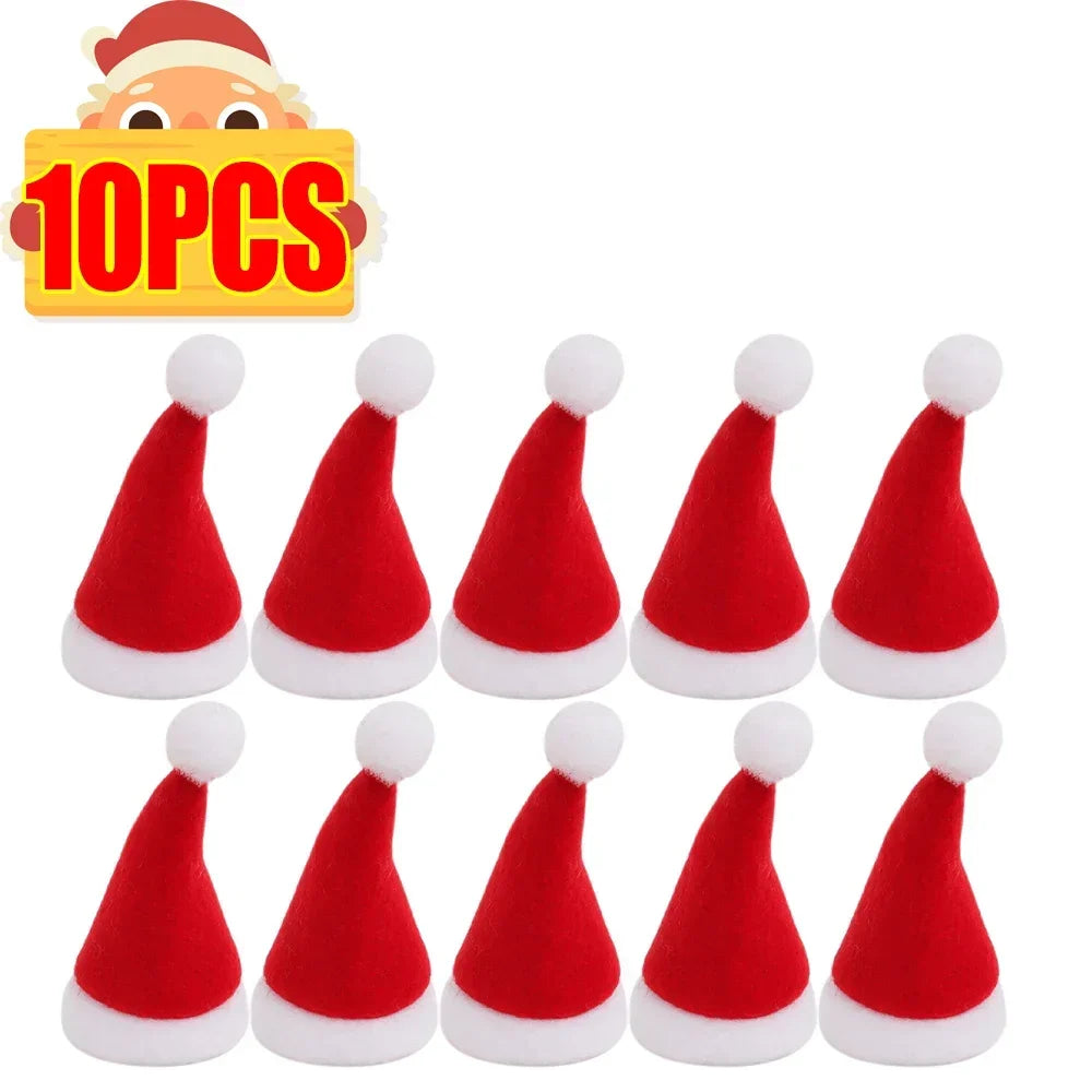 Mini Santa Hat Wine Bottle Covers Non-Woven Fabric Lollipops Caps Christmas Bottles Holder Kitchen Tableware Dinner Decoration Qme Red-10pcs 8x4x1cm
