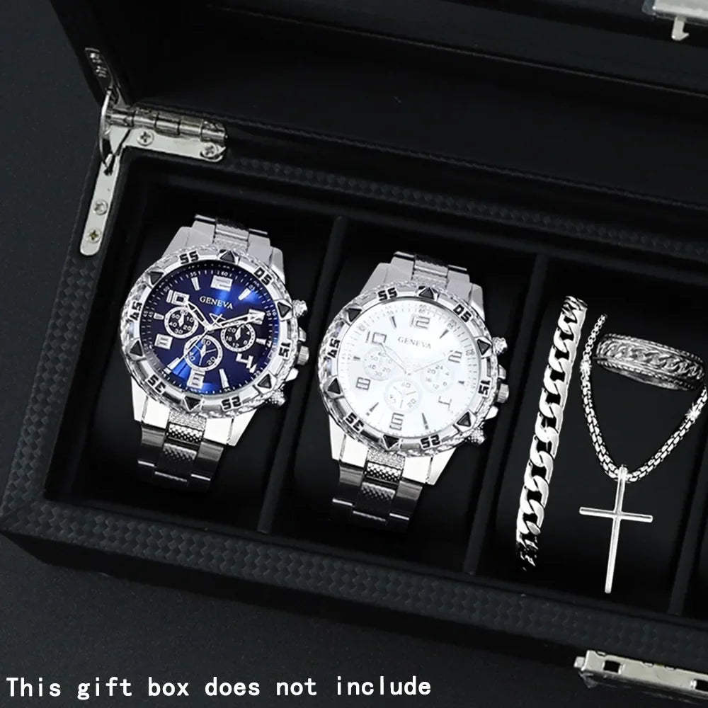 2026 Blue light glass men's watch steel strap quartz watch three eye business casual watch Qme