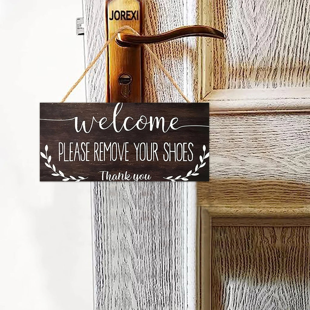 Rustic Welcome Please Remove Your Shoes Wall Hanging Decor Wood Art Plaques Sign Door Sign for Home Living Room Decor Qme